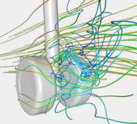 Velocity streamlines of a landing gear