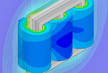 magnetic flux density of a time-harmonic study on a 3-Phase Transformer