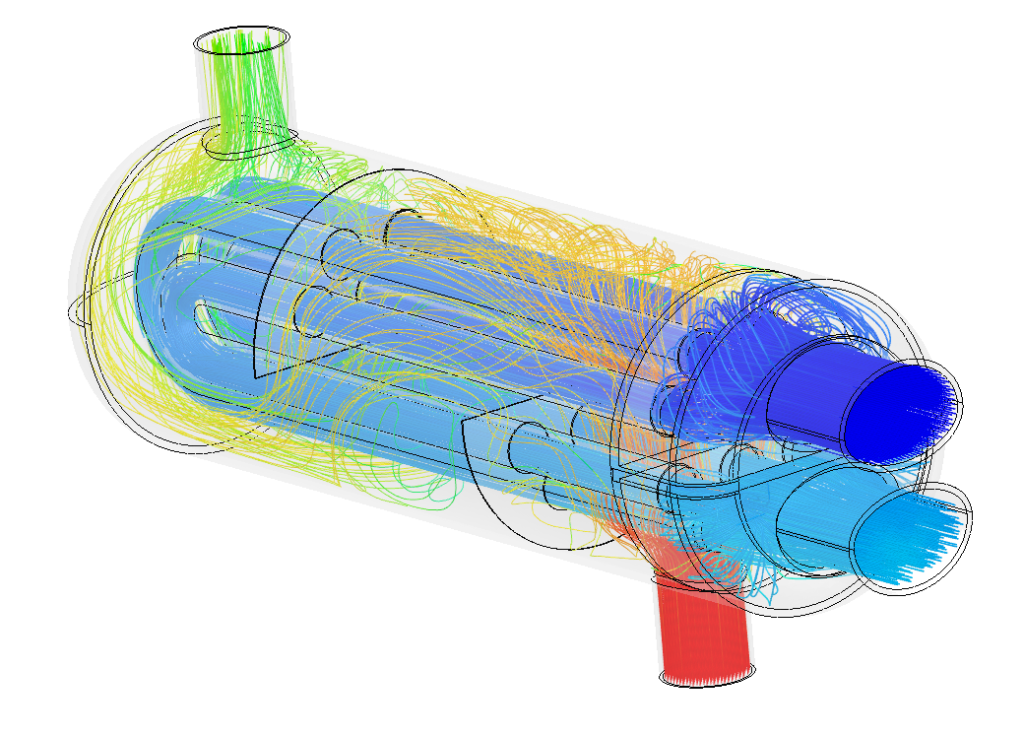 streamlines in a utype heat exchanger simulation