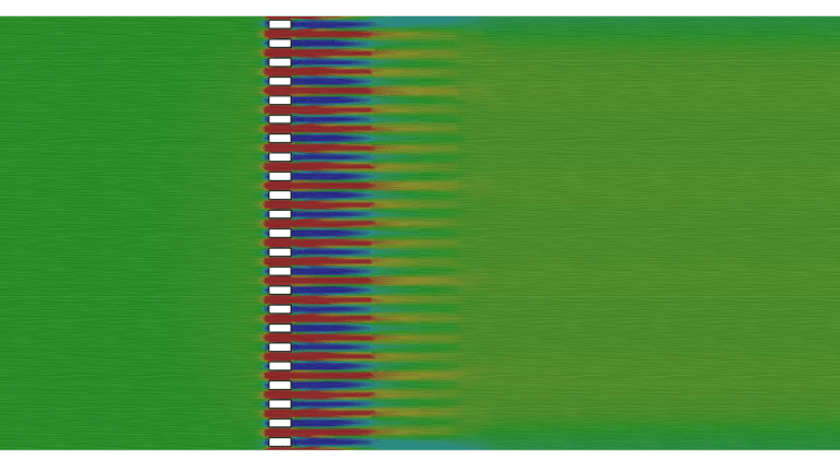 Velocity contour of a typical section of a grille